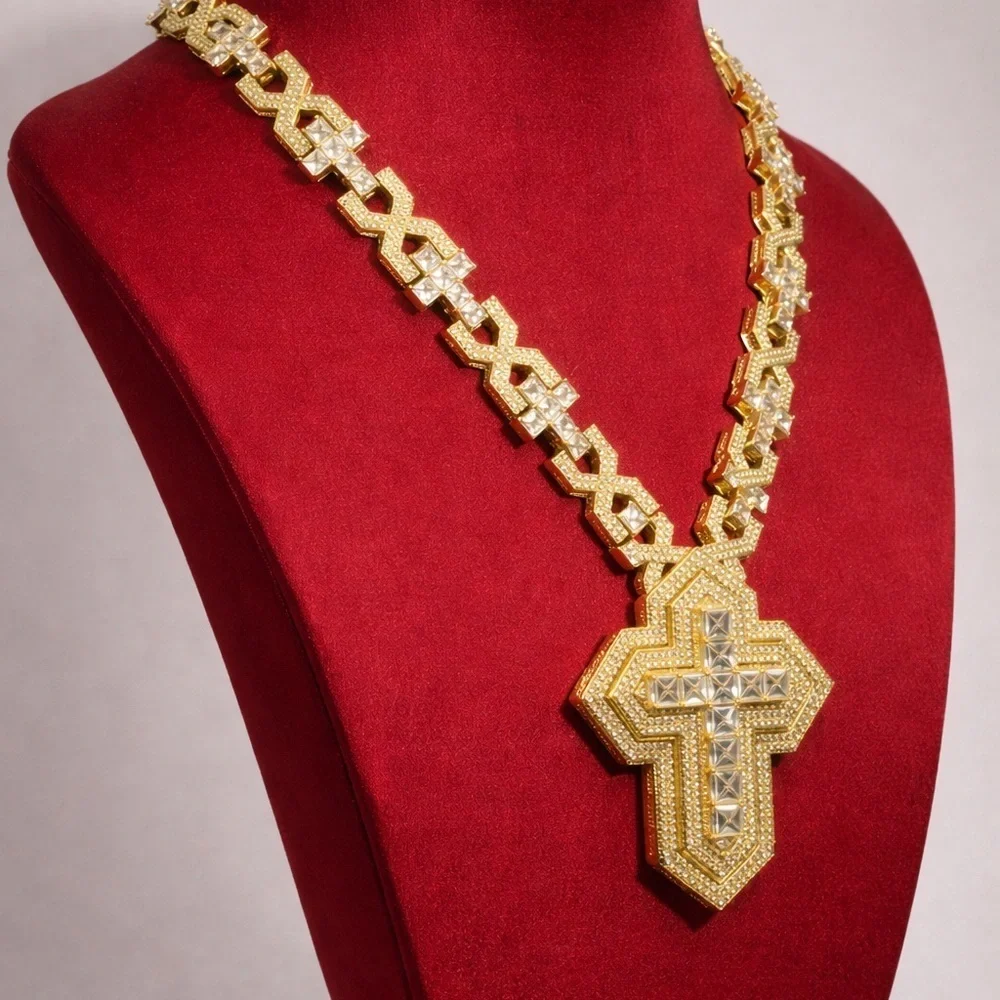 Gold Cross Pendant Necklace - Gold men Jewelry 20 inch